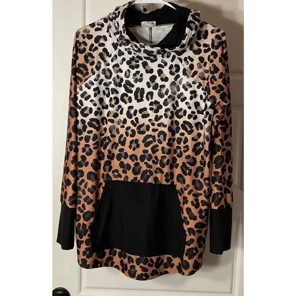 LulaRoe Amber Leopard Print Lightweight "Unicorn" Pullover Hoodie M - Picture 2 of 6